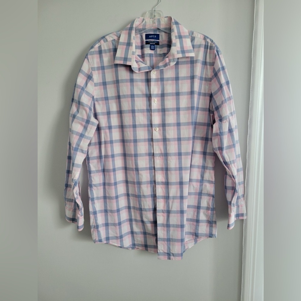 Apt. 9 Men's Casual Pink and Blue Checkered Shirt